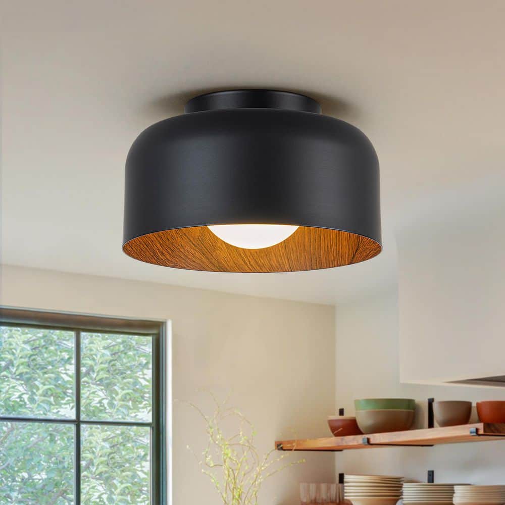Nathan 8.7 in. 1-Light Farmhouse Black Flush Mount with Opal Glass Shade price history on PriceWatchPro