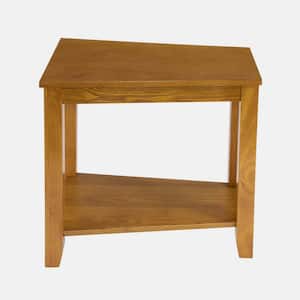 16 in. Wedge Shape Oak Wood End Table with Lower Shelf