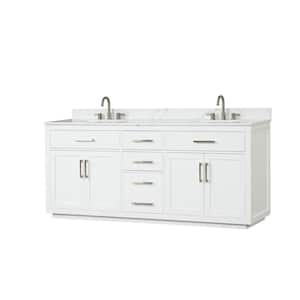 Solid Wood 80 in. W. x 22 in. D x 40 in. H Double Sinks Bath Vanity in Matt White with Carrara White Qt.Top