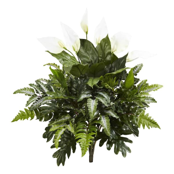 Nearly Natural Indoor 27 in. Mixed Spathiphyllum Artificial Plant (2-Set)