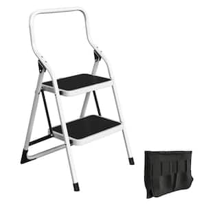 2-Step Stool Folding Ladder with Handrails, Attachable Tool Bag, Non-Slip Feet, Steel Frame and 330 lbs. Weight Capacity