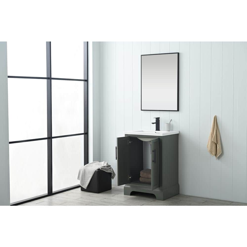 Vintage Green 24" Freestanding Single Sink Bathroom Vanity with Ceramic Top