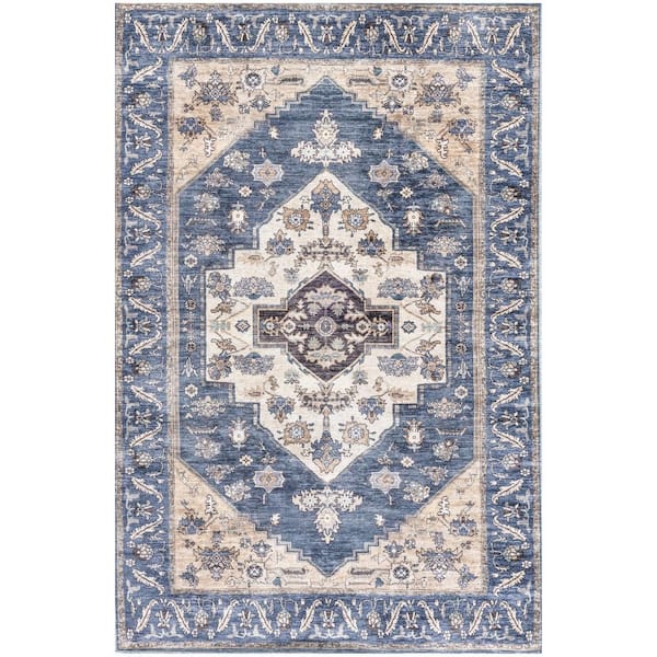 Nourison Brilliance Machine Washable Denim 4 ft. x 6 ft. Vintage Persian Area Rug