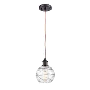 Athens Deco Swirl 1-Light Oil Rubbed Bronze Globe Pendant Light with Clear Deco Swirl Glass Shade