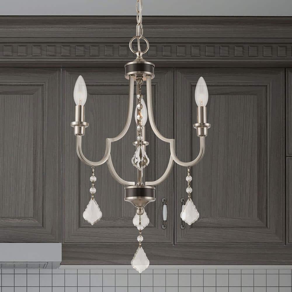 Elegant Brushed Nickel 3-Light Mini Chandelier with Clear Crystals