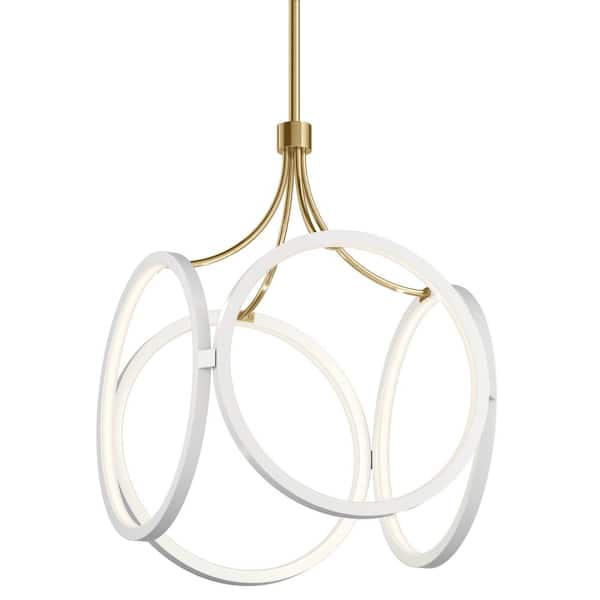 Elan Ciri 19.75 in. Integrated LED White with Champagne Gold Accent Contemporary Cage Kitchen Pendant Hanging Light