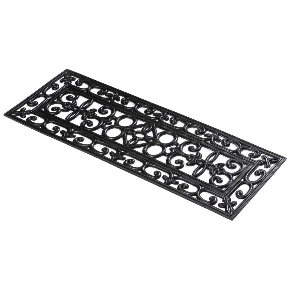 Black Scrollwork Rubber Anti-Slip Stair Tread Mats, Set of 4