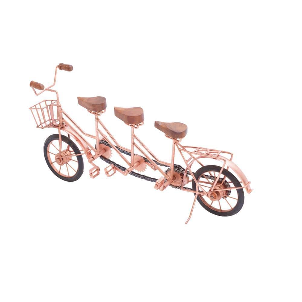 Copper and Wood Tandem Bicycle Sculpture, 21"