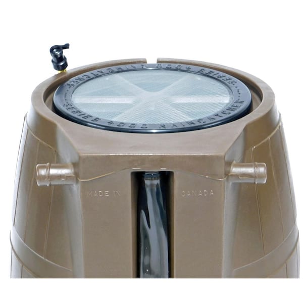 FCMP Outdoor Barile Per Pioggia Da 45 Galloni (170 Litri) Con Retro Piatto - Nero - Kit Completo Con Rubinetti E Filtro - Risparmia Acqua Per Giardino E Piante - Prodotto In Canada
