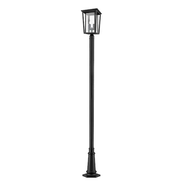 Unbranded Seoul 2-Light Black 113.5 in. Aluminum Hardwired Outdoor Weather Resistant Post Light Set with No Bulb Included