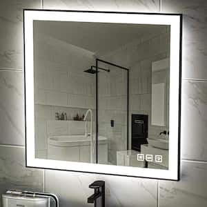 36 in. W x 36 in. H Rectangular Framed LED Anti-Fog Wall Bathroom Vanity Mirror in Black with Backlit and Front Light