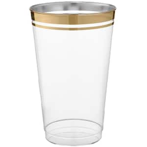 100 Gold Plastic Cups 14 Oz Gold Glitter with a Gold Rim - Premium Dis -  Chateau Fine Tableware