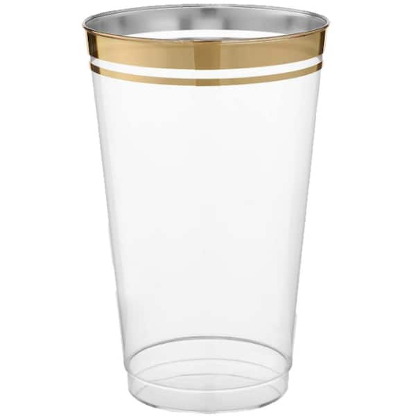 PERFECT SETTINGS 14 oz. 2-Line Gold Rim Clear Disposable Plastic Cups,  Party, Cold Drinks, (100/Pack) GOLD14OZ - The Home Depot