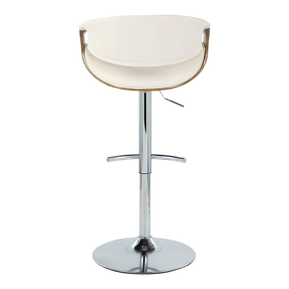 White Adjustable Swivel Bar Stool with Chrome Frame
