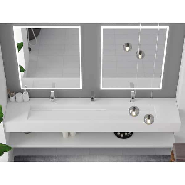 Pyramid 84 in. Wall Mount Single-Basin Solid Surface Rectangular Non Vessel Sink Bathroom in Matte White