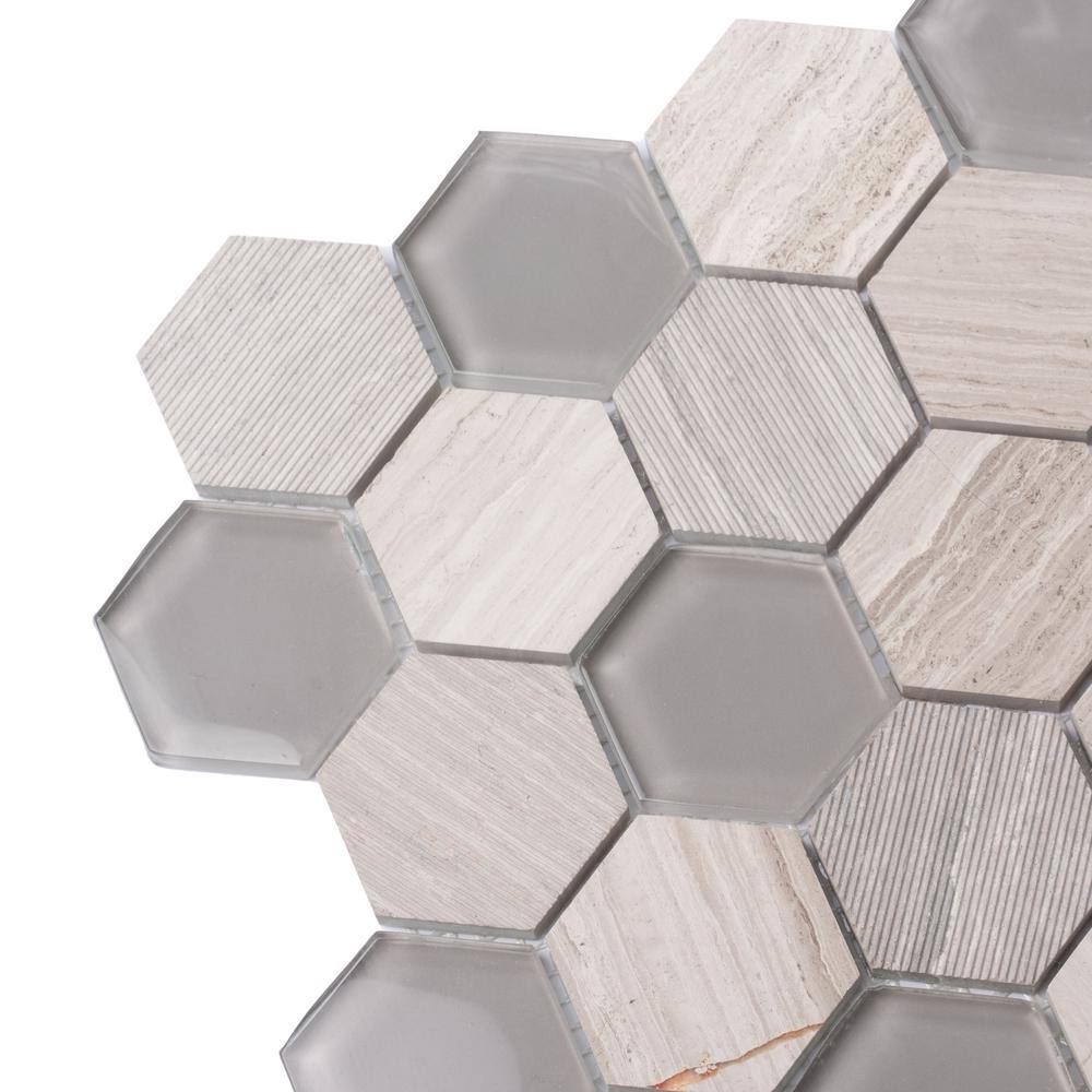 Gray Hexagon Glass and Marble Mosaic Tile for Walls and Floors