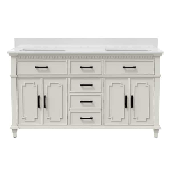 Maincraft 60 in. W 22 in D. x 38 in. H Bath Vanity in White with White Engineered Quartz Top