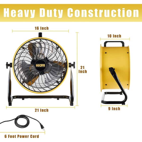 16 in. 3 Speeds High Velocity Drum Air Circulator Floor Fan in Yellow with 1/4 HP Powerful Motor, 2800 CFM