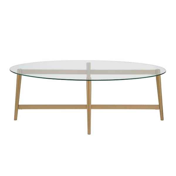 HomeRoots 50 in. Gold Oval Glass Coffee Table