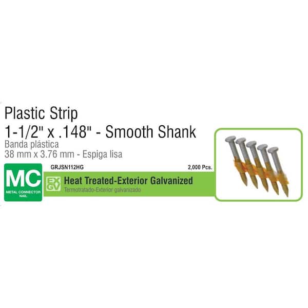 1-1/2 in x .148 33° Plastic Collated Exterior Galvanized Steel Smooth Shank Joist Hanger Nails 2000 per Box
