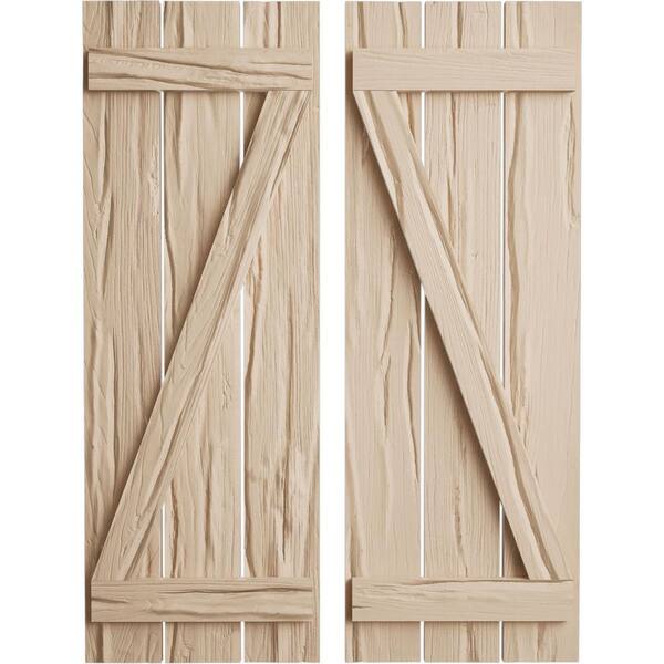 Ekena Millwork 17.5 in. x 38 in. Timberthane Polyurethane 3-Board Spaced Board-n-Batten Riverwood Faux Wood Shutters w/Z-Board Pair