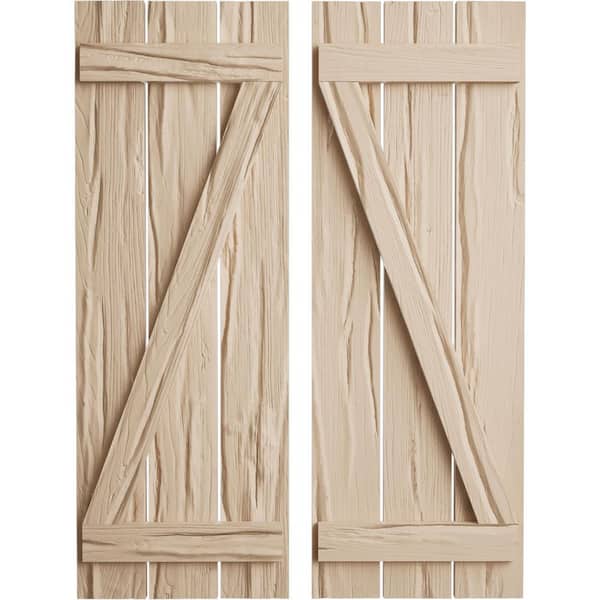 Ekena Millwork 17.5 in. x 72 in. Timberthane Polyurethane 3-Board Spaced Board-n-Batten Riverwood Faux Wood Shutters w/Z-Board Pair