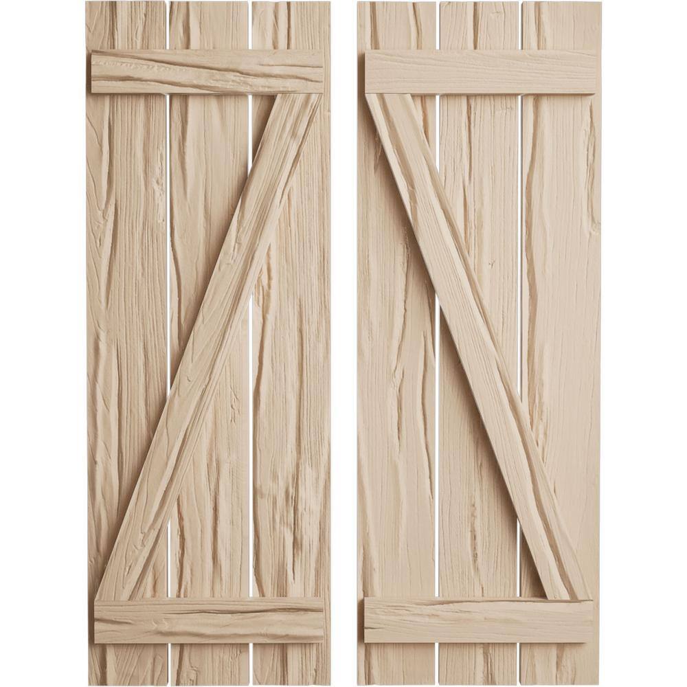 17.5 in. x 86 in. Timberthane Polyurethane 3-Board Spaced Board-n-Batten Riverwood Faux Wood Shutters w/Z-Board Pair price history on PriceWatchPro