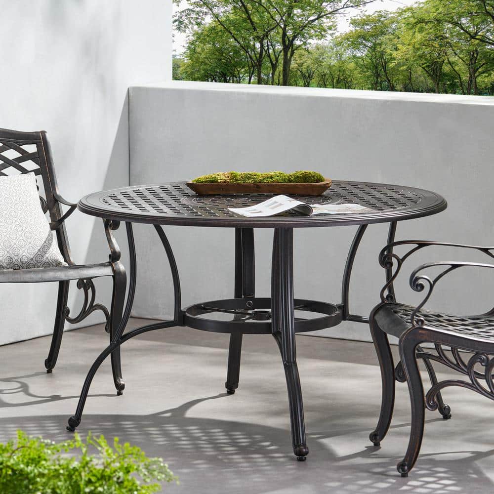 Elegant Bronze Cast Aluminum Circular Outdoor Dining Table