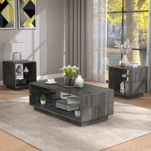 York 3-Piece 47.25 in. Distressed Gray Rectangle Wood Coffee Table Set with Shelf