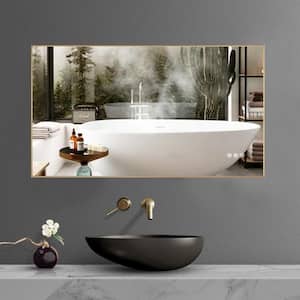 42 in. W x 24 in. H Large Rectangular Metal Framed Dimmable AntiFog Wall Mount LED Bathroom Vanity Mirror in Gold
