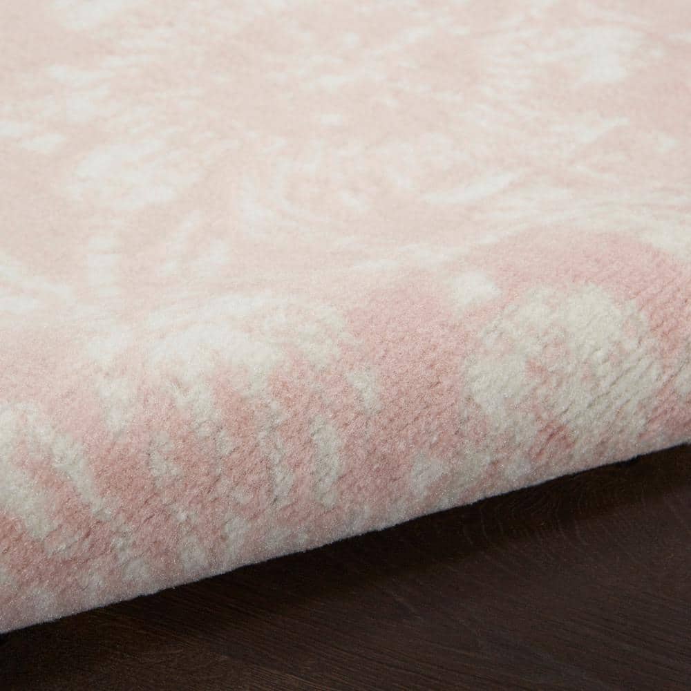 Pink Floral Round 5' Synthetic Kids Rug