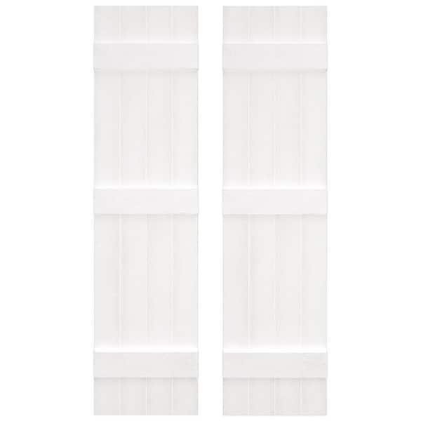 Builders Edge 14 in. W x 67 in. H Vinyl Exterior Joined Board and Batten Shutters Pair in Bright White