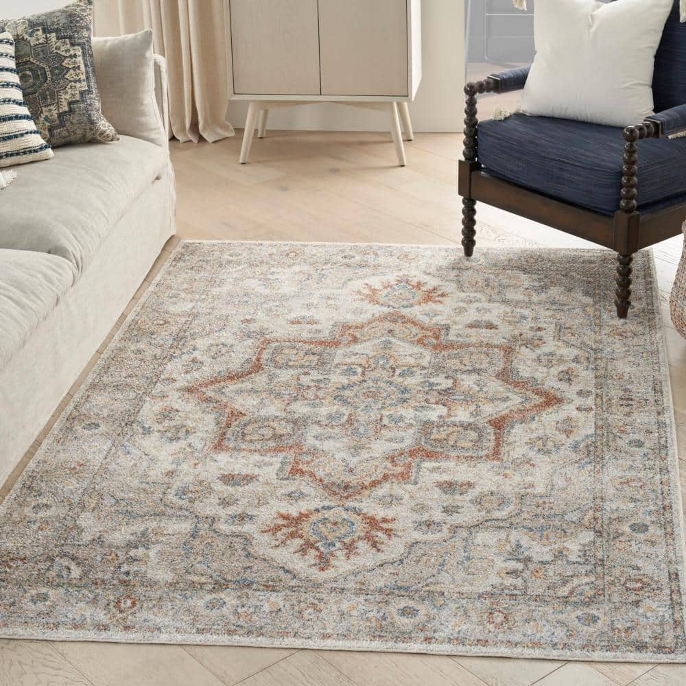 Grey Multicolor Floral Synthetic 4' x 6' Washable Area Rug