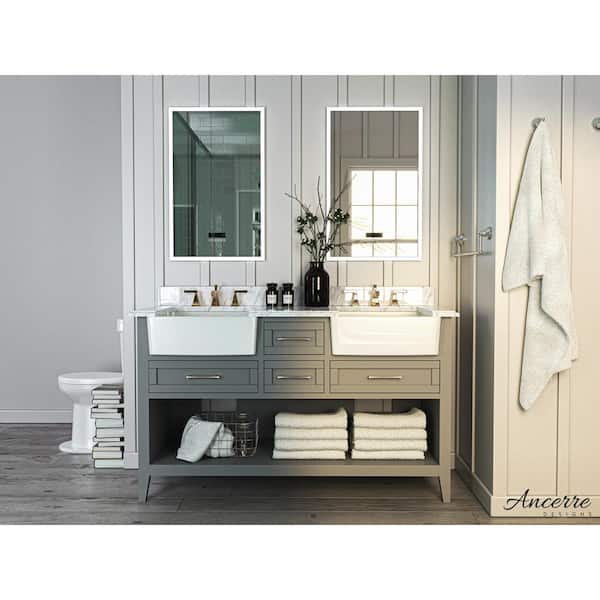 Ancerre Designs Hayley 60 in. W x 20.1 in. D x 34.6 H Bath Vanity in Sea Cloud Gray with Carrara White Marble Vanity Top