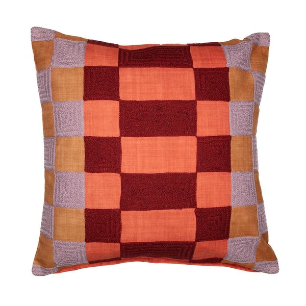 Unbranded Stacy Garcia Red/Purple Checkered Hand-Woven 20 in. x 20 in. Indoor  Throw Pillow