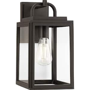 Grandbury 1-Light Antique Bronze Hardwired Outdoor Wall Lantern Sconce with Clear Glass Shade Farmhouse