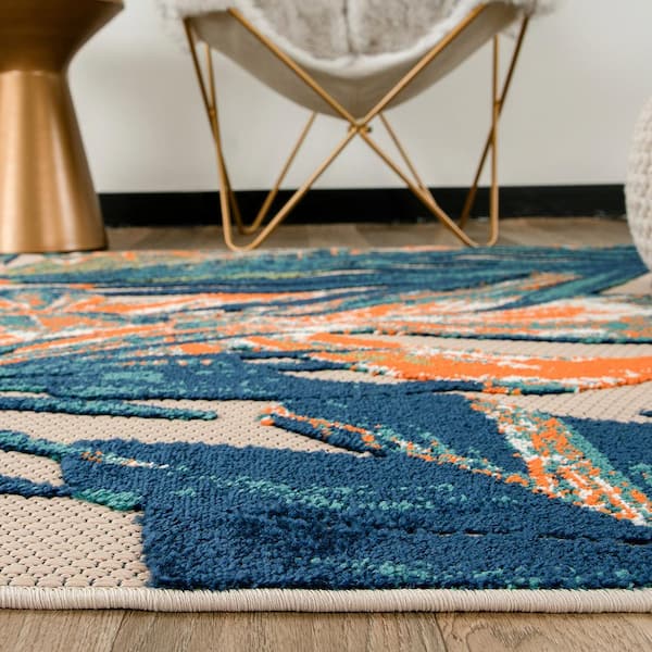 Multi 5 ft. x 7 ft. Floral Leaves Indoor/Outdoor Area Rug