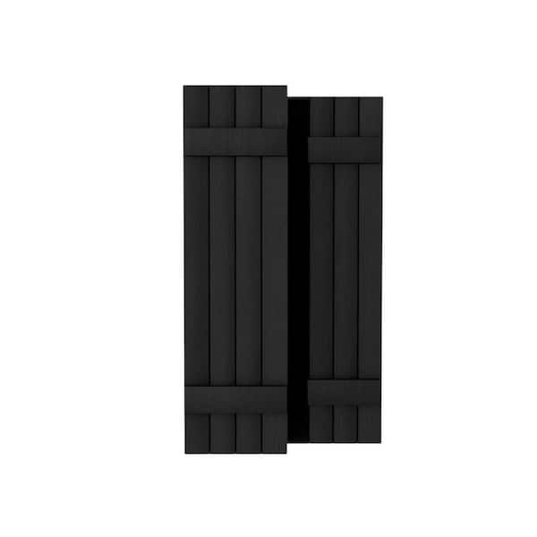 2-Pack 14.5 in. x 47 in. Black Polypropylene Exterior Window Shutters, Board and Batten Shutters for Windows Outside