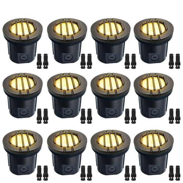 12-PACK Low Voltage 350 Lumens Bronze Outdoor Integrated LED In Ground Well Light With 3000K
