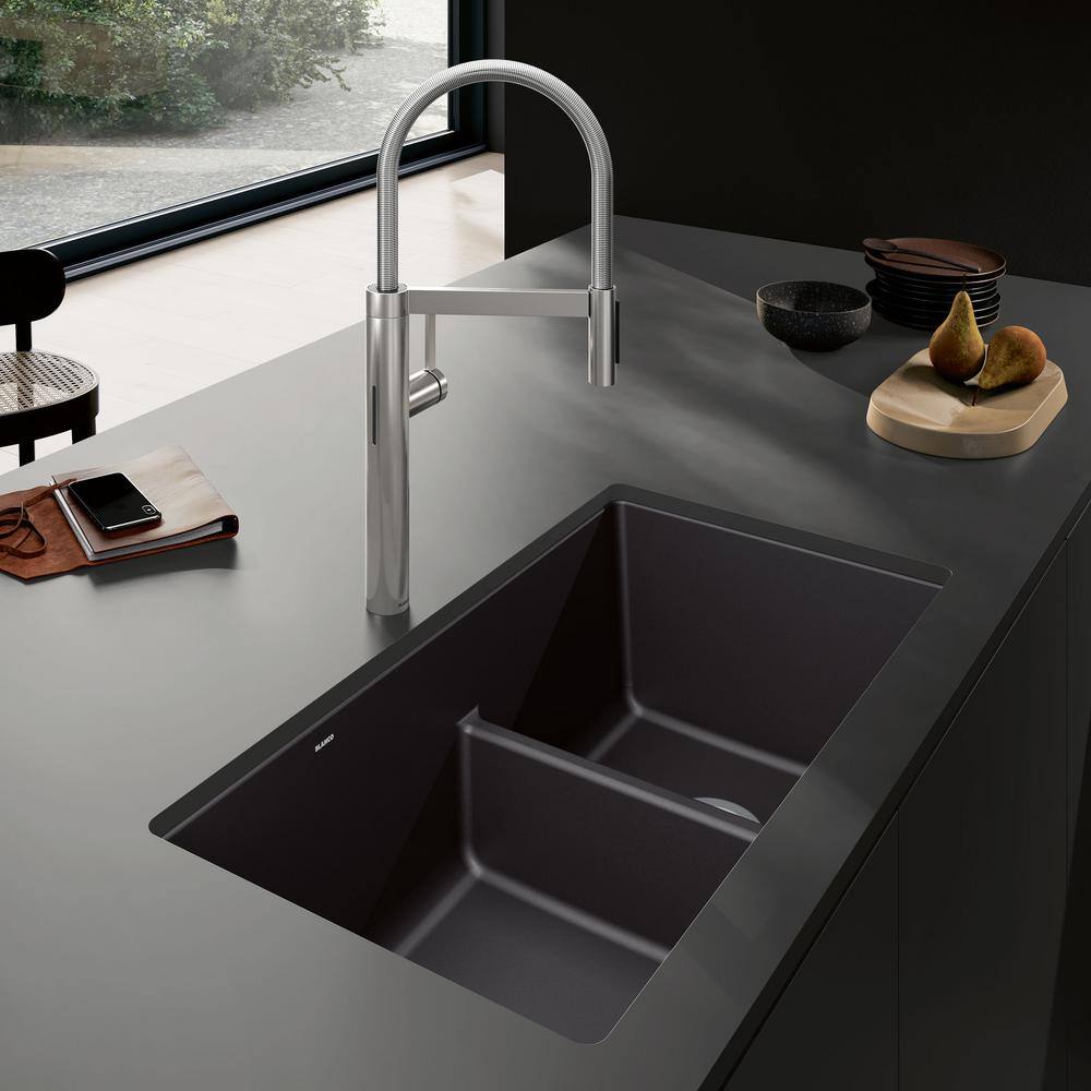 Coal Black 33" Granite Composite Double Bowl Undermount Kitchen Sink
