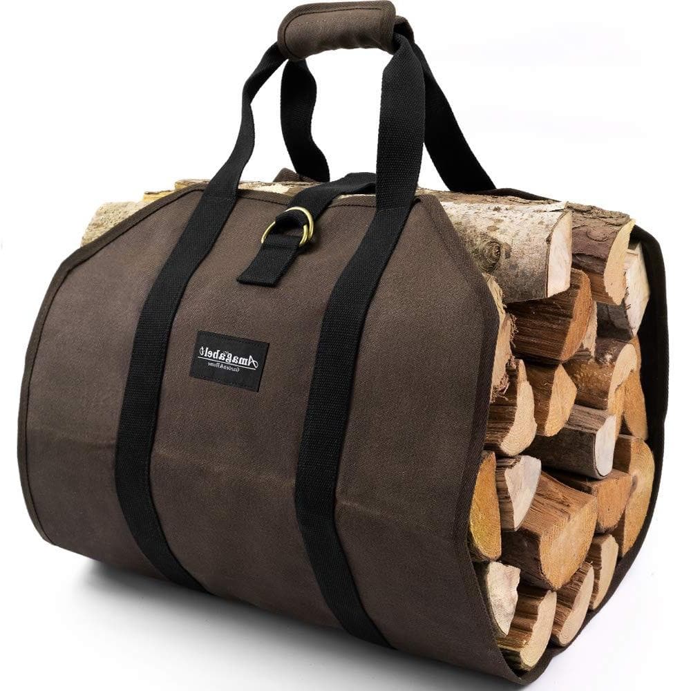 Large Brown Waxed Canvas Firewood Carrier Bag