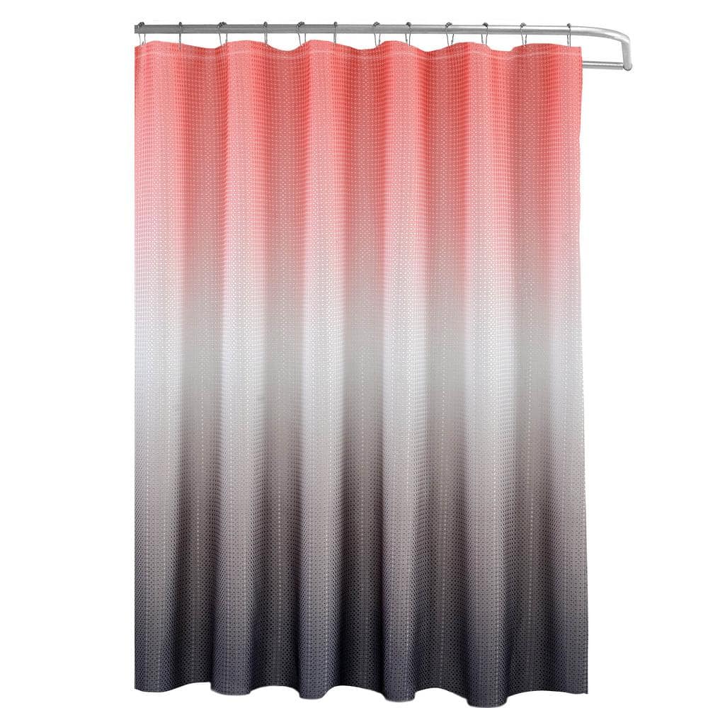 Creative Home Ideas Ombre Coral Grey 70 In X 72 In Texture Printed Shower Curtain Set With Beaded Rings Ymc005938 The Home Depot