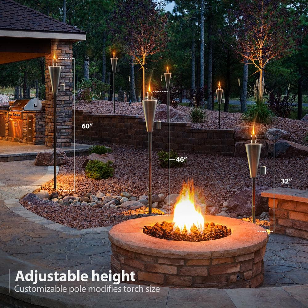 Stainless Steel 5 ft Outdoor Cylinder Torches with Fiberglass Wick, Set of 2