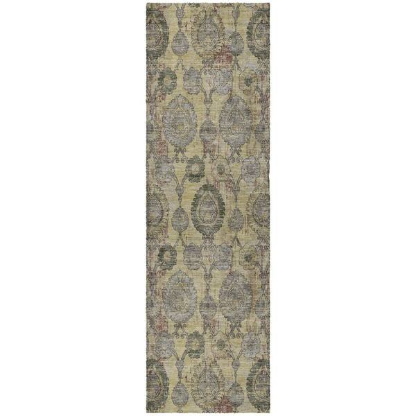 Dream Shag Premium Machine Washable Abstract ADS821 Gold 2 ft. x 7 ft. Runner Rug