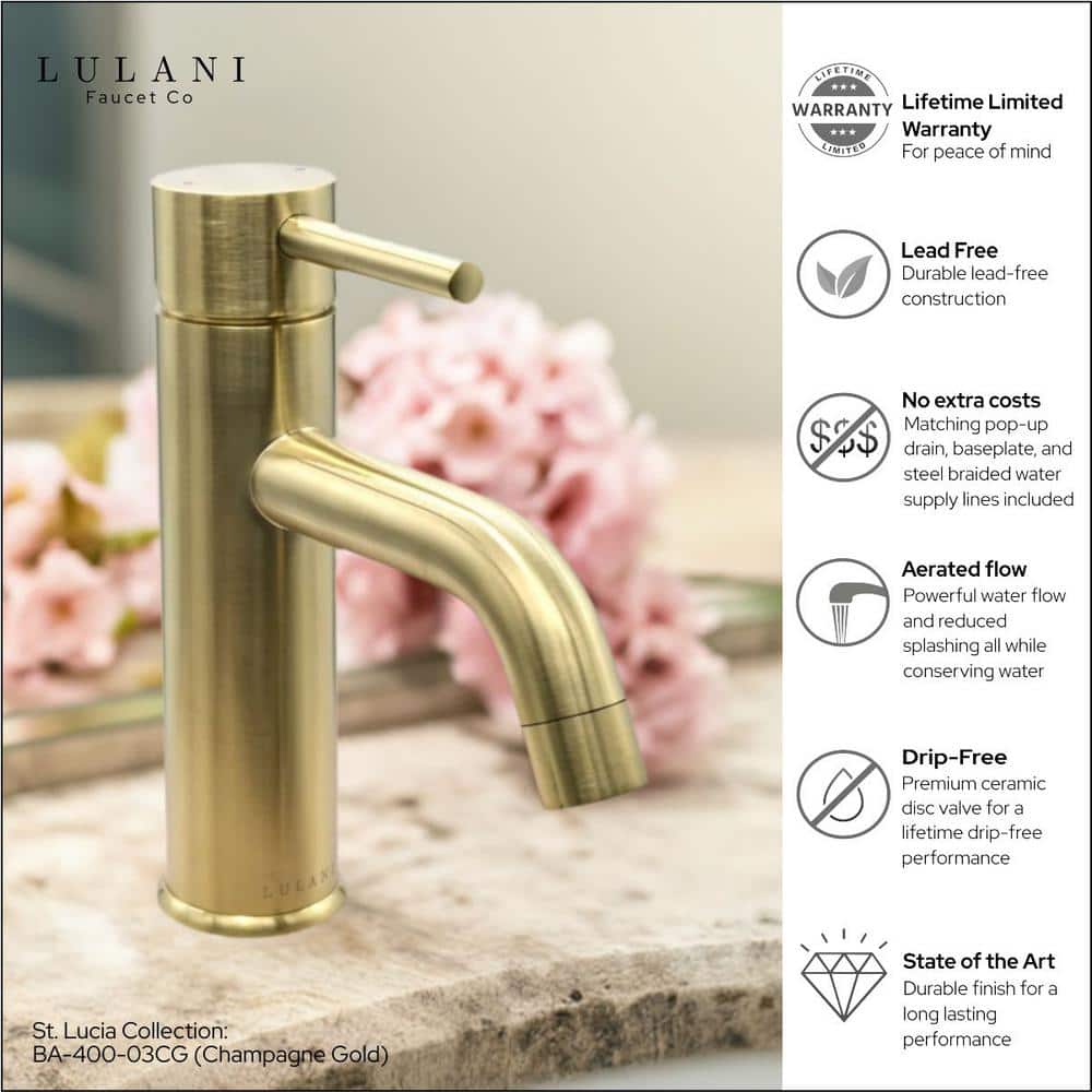 St. Lucia Champagne Gold Sleek Bathroom Faucet