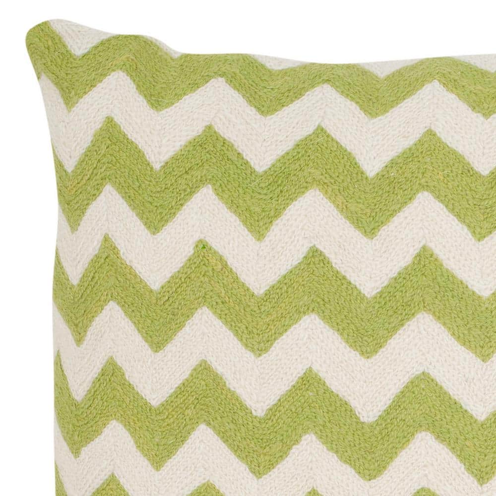 Lime Green and White Embroidered Cotton Throw Pillow Set