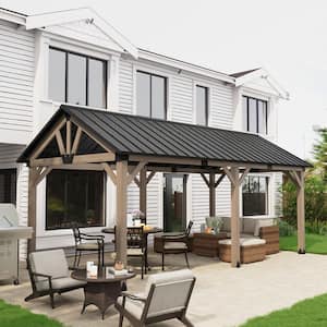 Greenwich 12 ft. x 20 ft. Outdoor Patio Canopy Shelter Fir Solid Wood Frame Gazebo with Black Galvanized Steel Hardtop