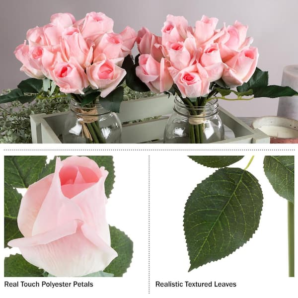 Pure Garden Artificial Rose Flowers 24-Piece Set, Pink