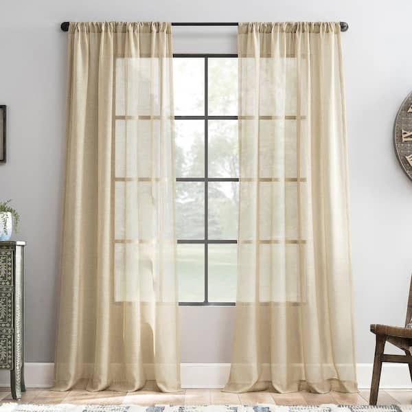Sun Zero Akari Sand Linen Polyester Blend 52 in. W x 84 in. L Rod Pocket Light Filtering Curtain (Single Panel)