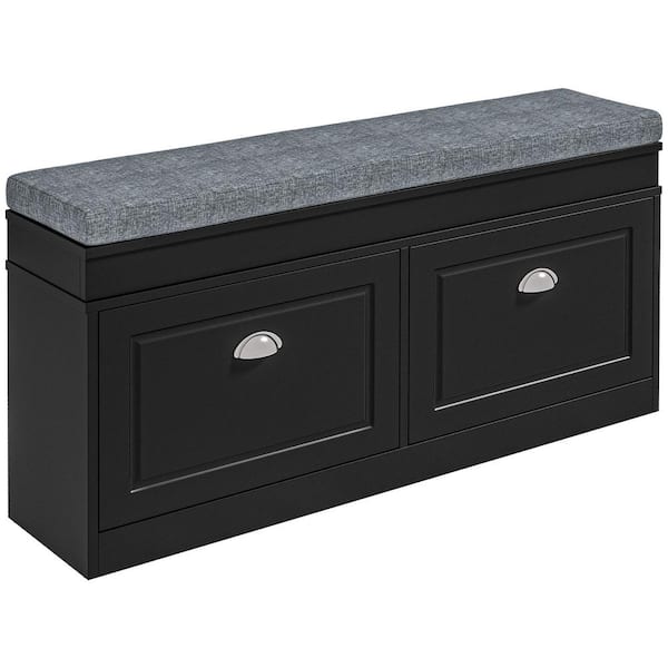 41 in. W x 9.5 in. D x 21.75 in. H Black Linen Cabinet with Cushion, 2 Drawers, Adjustable Shelf
